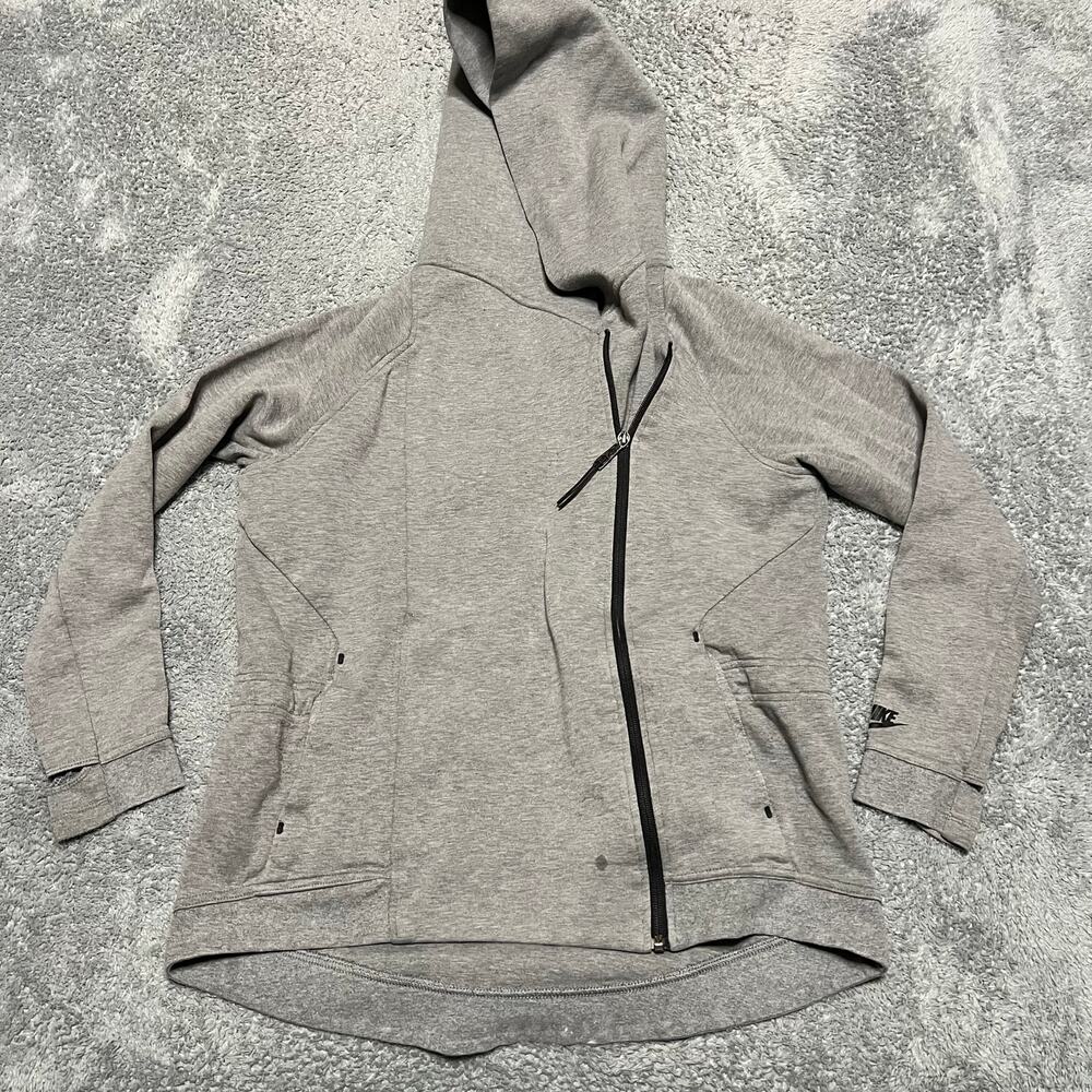 Nike Tech Fleece Hoodie Womens Medium Gray Asymetrical Full Zip Jacket 684928 **